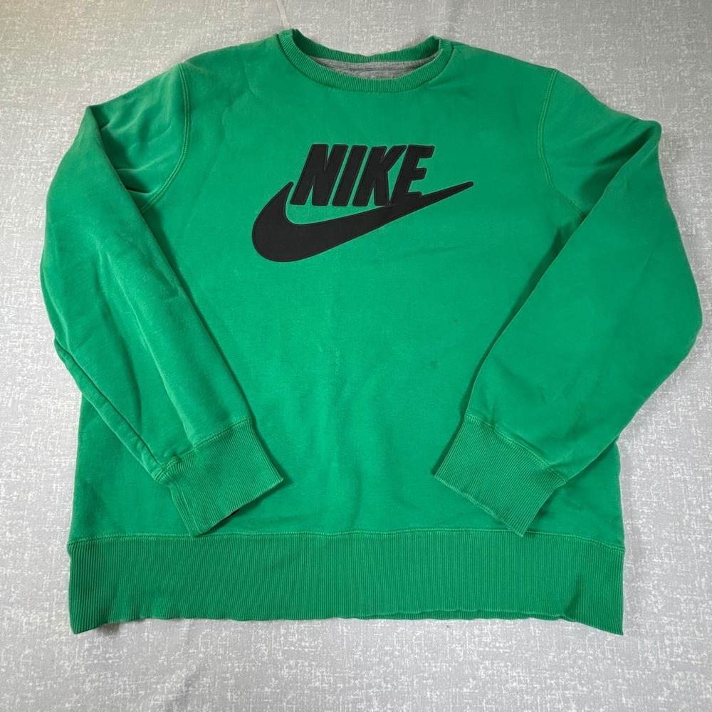 Nike Vintage Mens Green Crew Neck Sweatshirt Big Swoosh Logo Pullover *Flaws - Picture 1 of 14